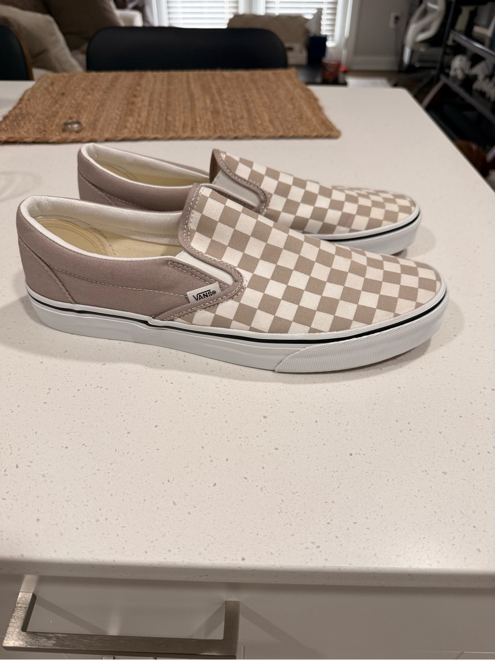Vans Checkerboard Slip-On Sneakers in Beige and White